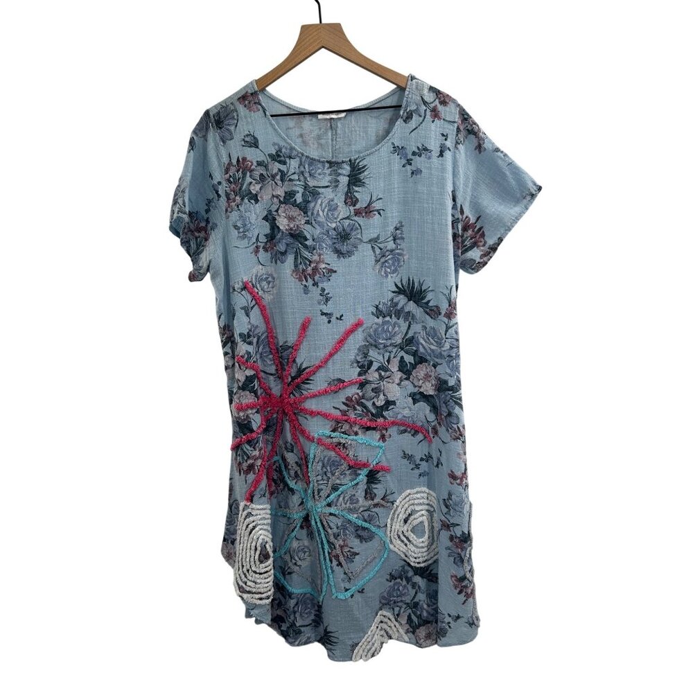 MADE IN ITALY LINEN COTTON FLORAL SHORT SLEEVE TEXTURED EMBROIDERED S?